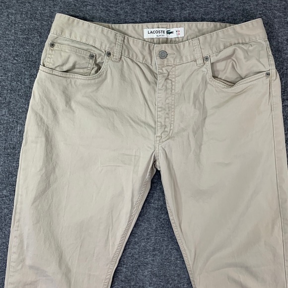 Lacoste Chino Pants Men 36x33 Beige Trousers Modern Slacks Cotton Spandex - Picture 4 of 12